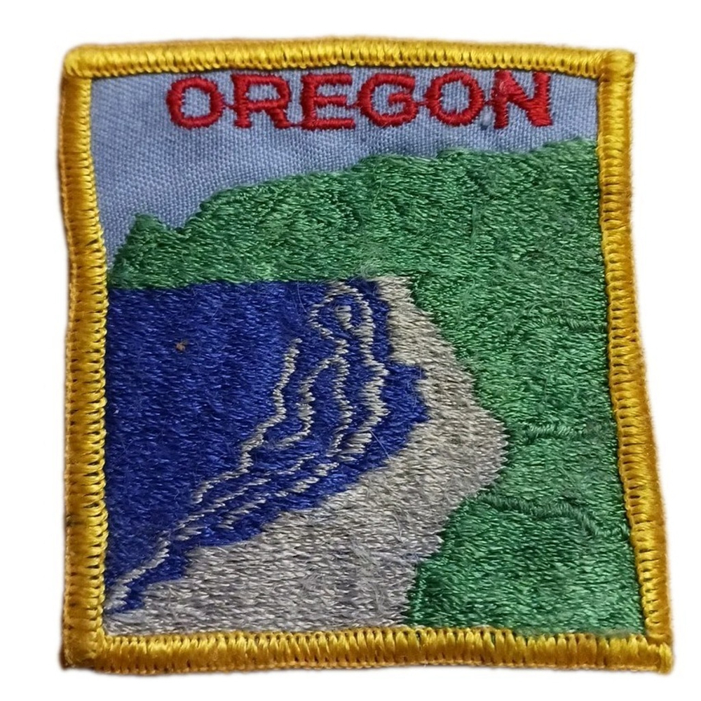 Vintage Oregon Embroidered Patch Gold Border Coastline Forest
